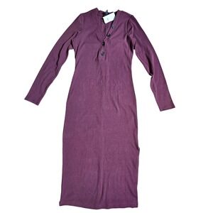 Banana Republic Henley Ribbed Midi Dress Dark Cherry XS Minimalist 435111 NWT